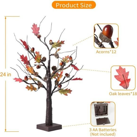 24 Inch Artificial Fall Oak Maple Tree, Lighted Fall Decorations - Picture 5 of 6